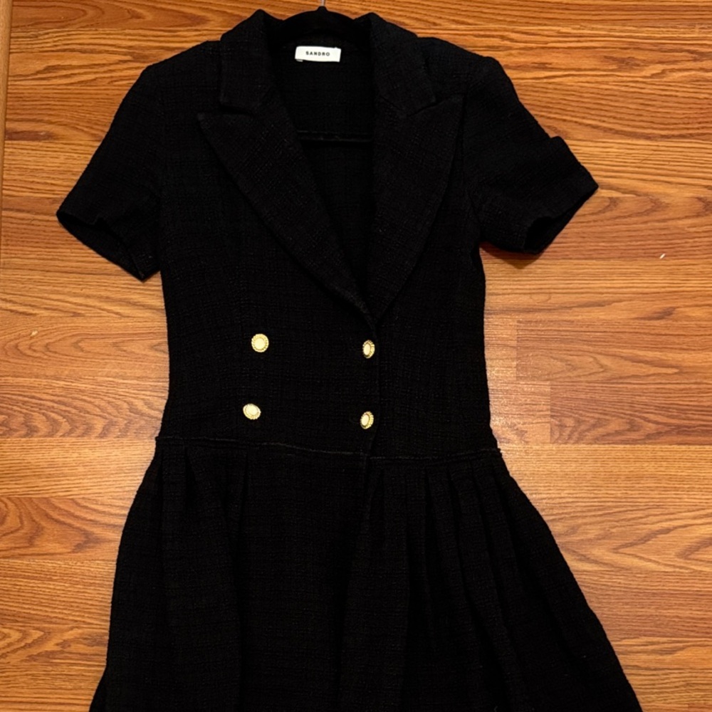 Sandro Black Mini Dress with Gold Buttons